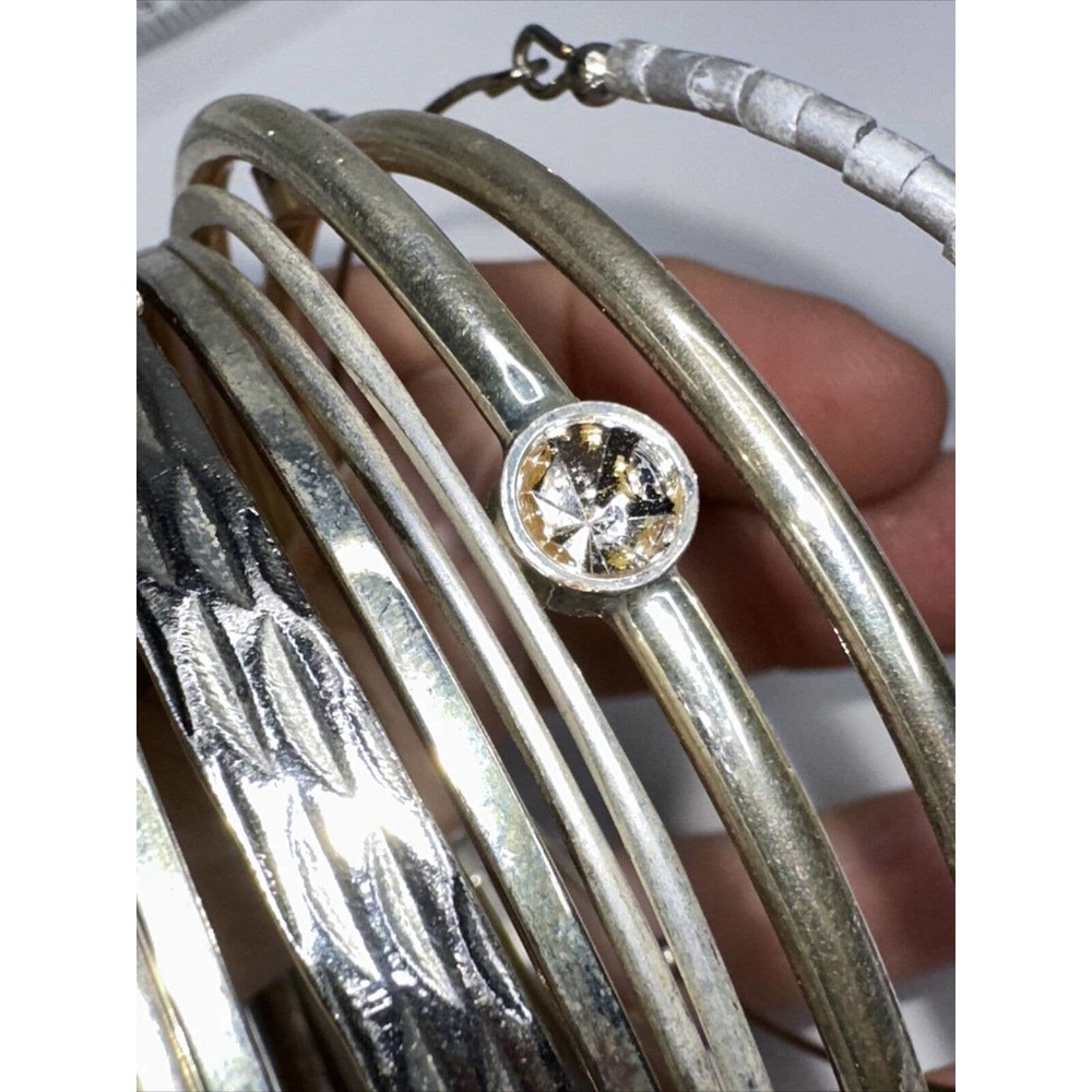 Bangle Bracelet Lot Stackable Rhinestone Grey Bea… - image 8